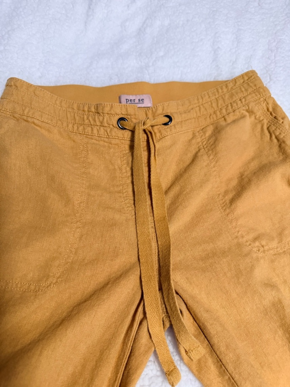 Per Se Pants Linen Blend, Elastic Drawstring Waist, Color Yellow, Size Small